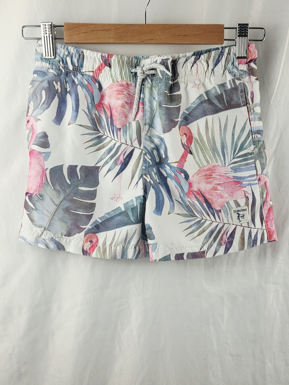 The Endless Summer Boy Tropical Flamingo Leaf Print Drawstring Shorts Size 7